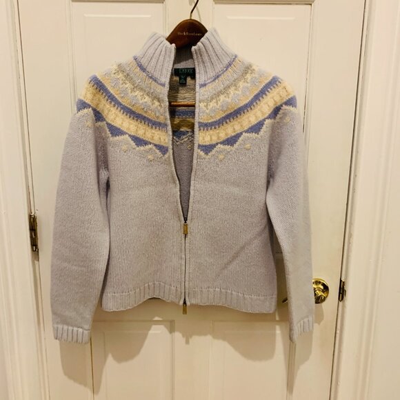 Vintage Lauren Ralph Lauren Hand Knit Lambswool Fair Isle Full Zip Sweater - Picture 2 of 13